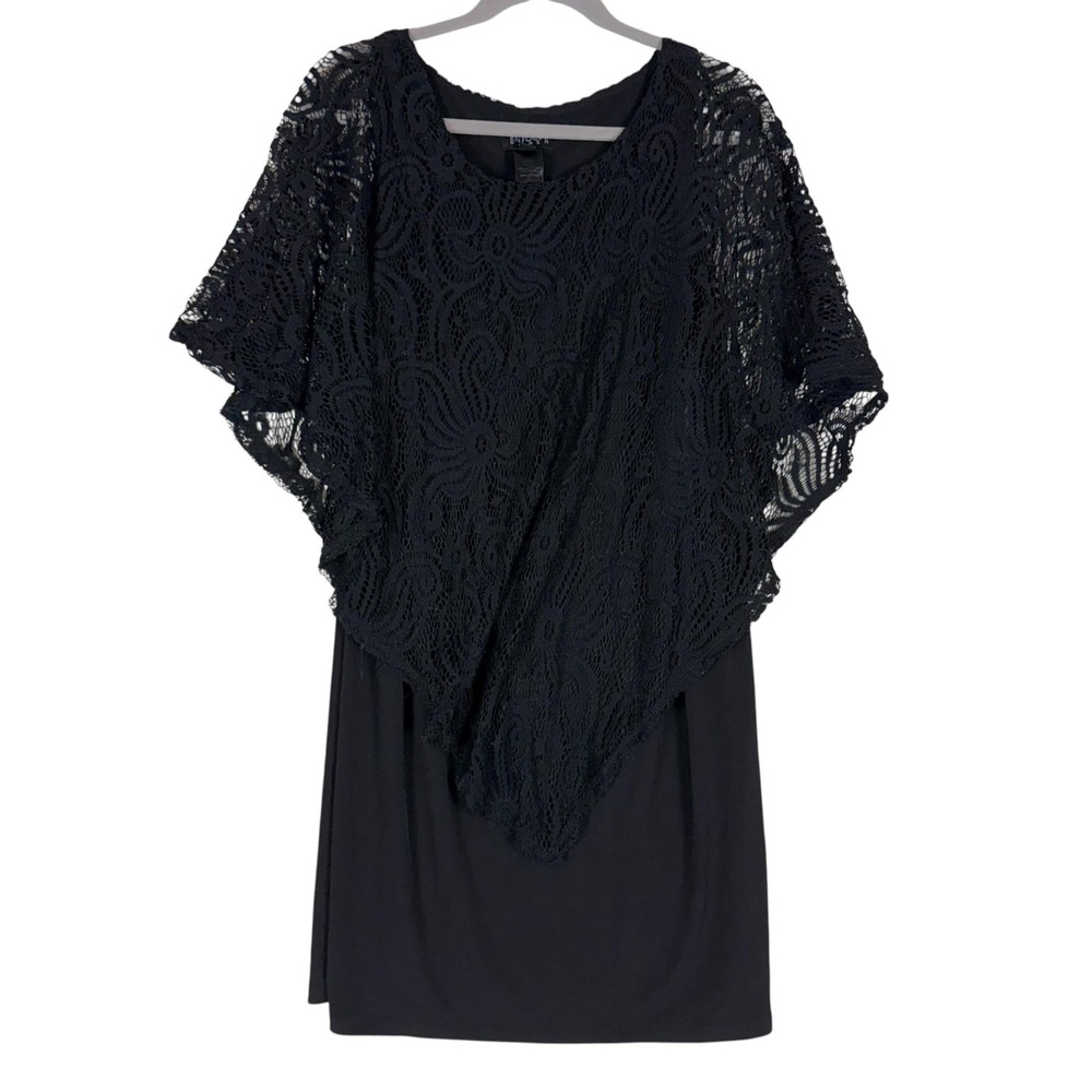 Enfocus Women Dress Womens 20W Black Floral Lace Asymmetric Sheath Overlay